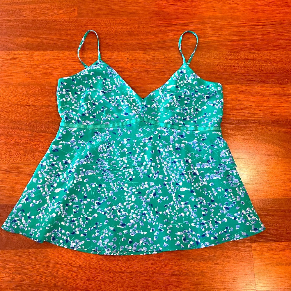 NWOT Banana Republic Tiered Spaghetti Strap Floral Green Blouse small